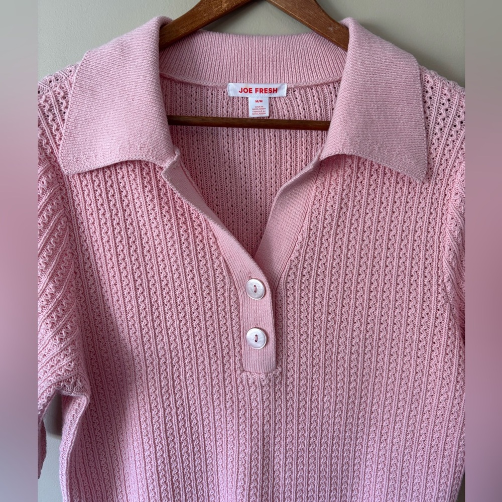 Joe Fresh Light Pink Knit Textured Collared Sweater